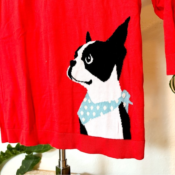 Talbots Womens Red Boston Terrier Intarsia Sweater - Picture 4 of 6